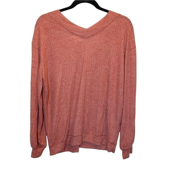 PST by Project Social T V-Neck Knit Sweater Ribbed Heather Chili Large New NWT - Picture 8 of 8